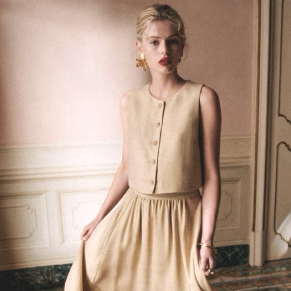 Sézane Editions Sophie Skirt- Light Beige